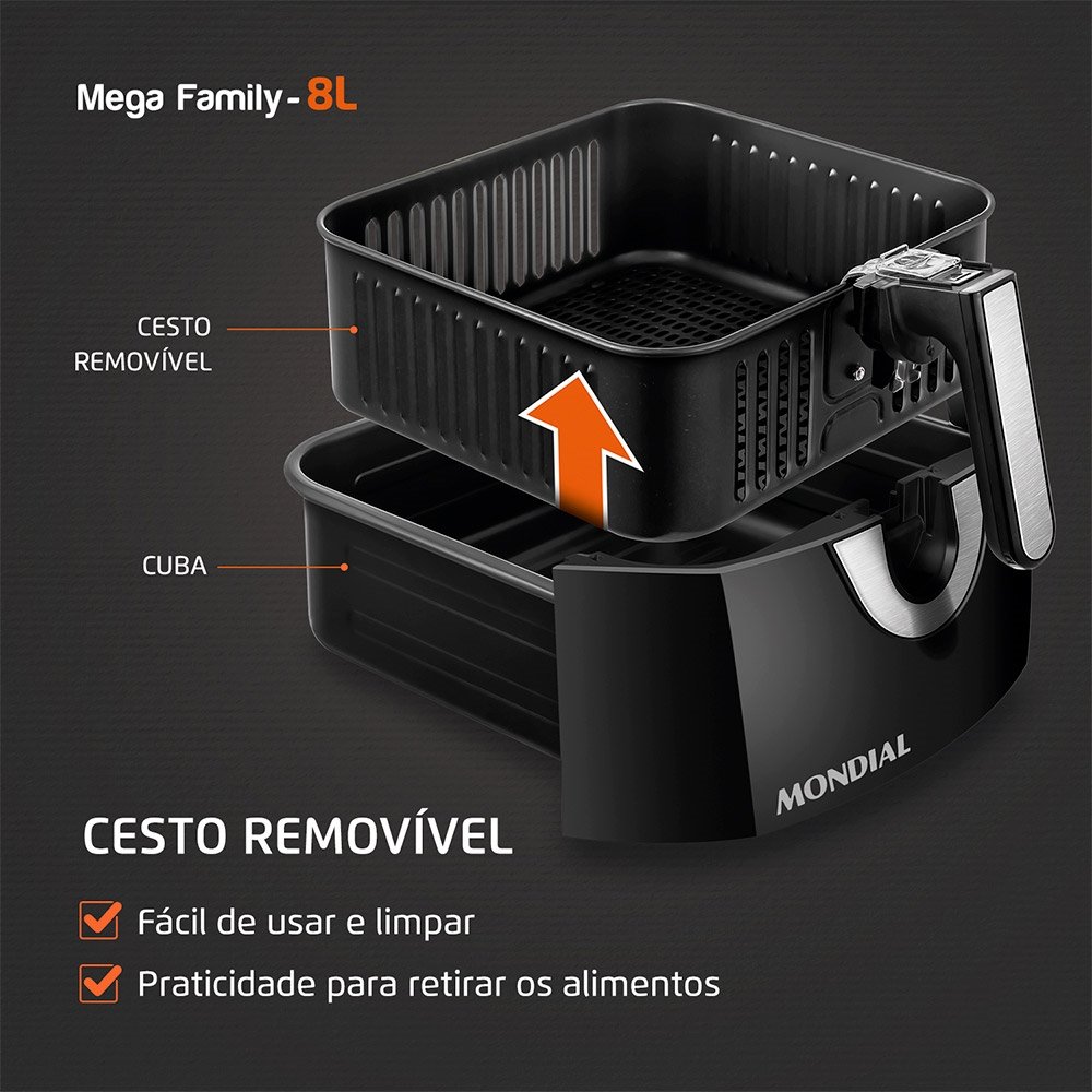 Fritadeira sem Óleo Mondial Air Fryer | AFN-80-BI 8 Litros Preto/Inox 110V