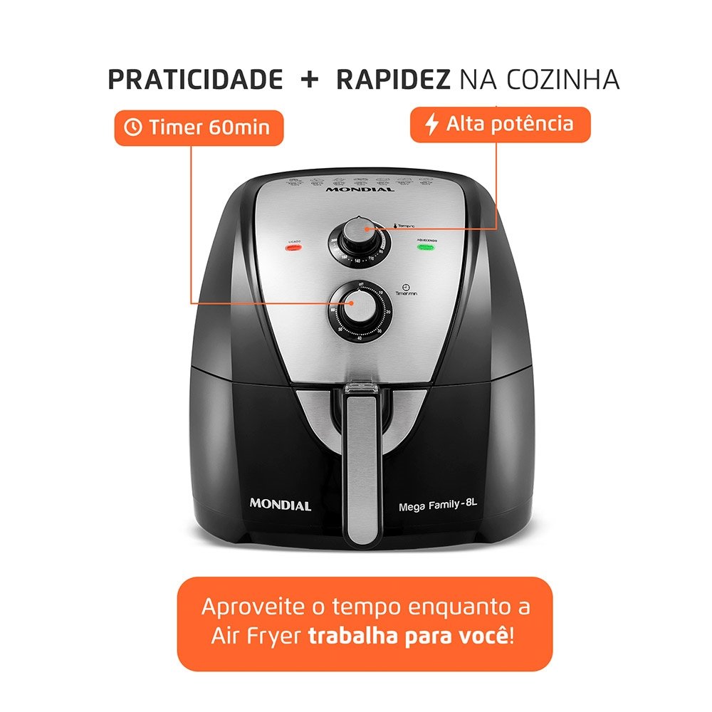Fritadeira sem Óleo Mondial Air Fryer | AFN-80-BI 8 Litros Preto/Inox 110V