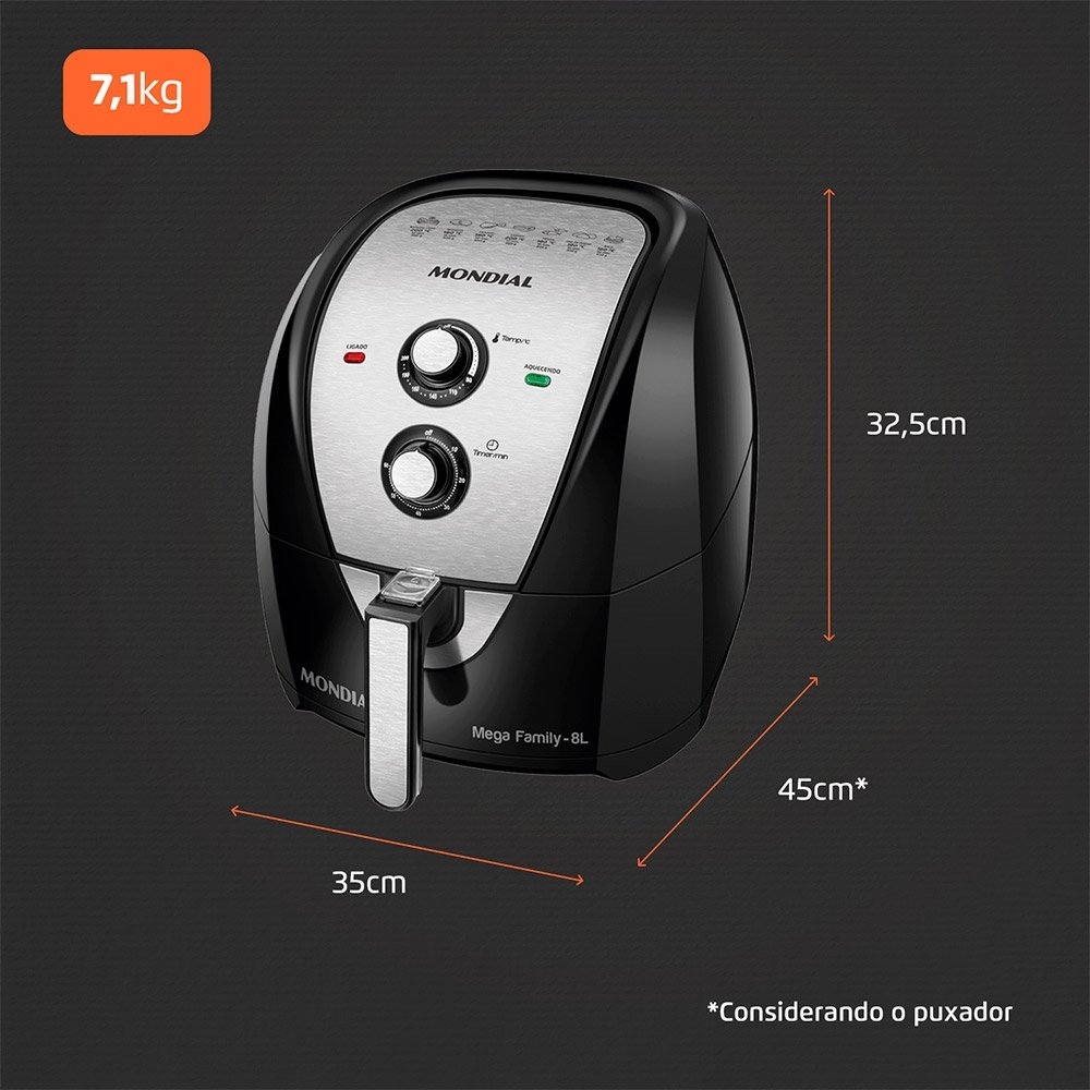 Fritadeira sem Óleo Mondial Air Fryer | AFN-80-BI 8 Litros Preto/Inox 110V