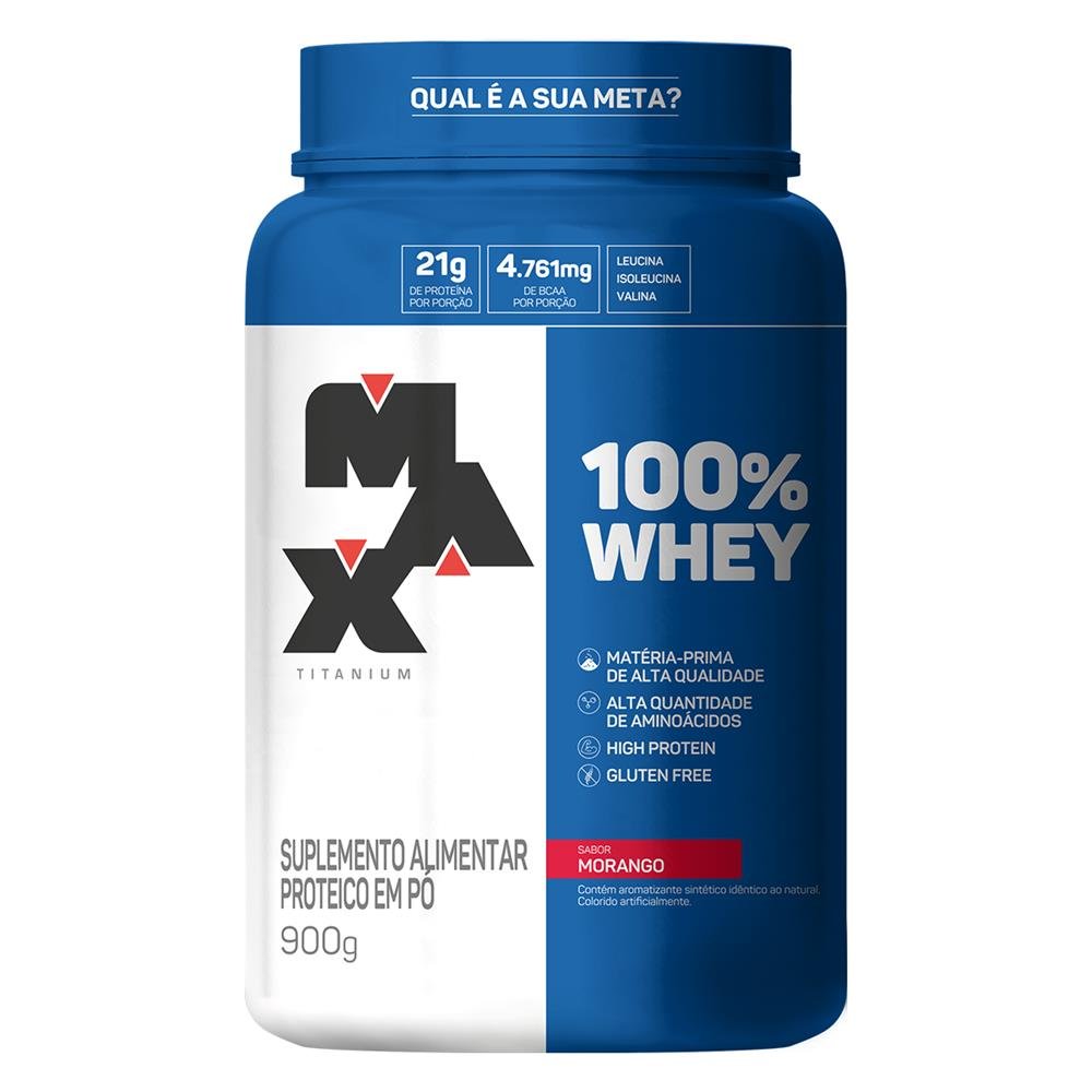 100% Whey Pote 900G Morango - Max Titanium