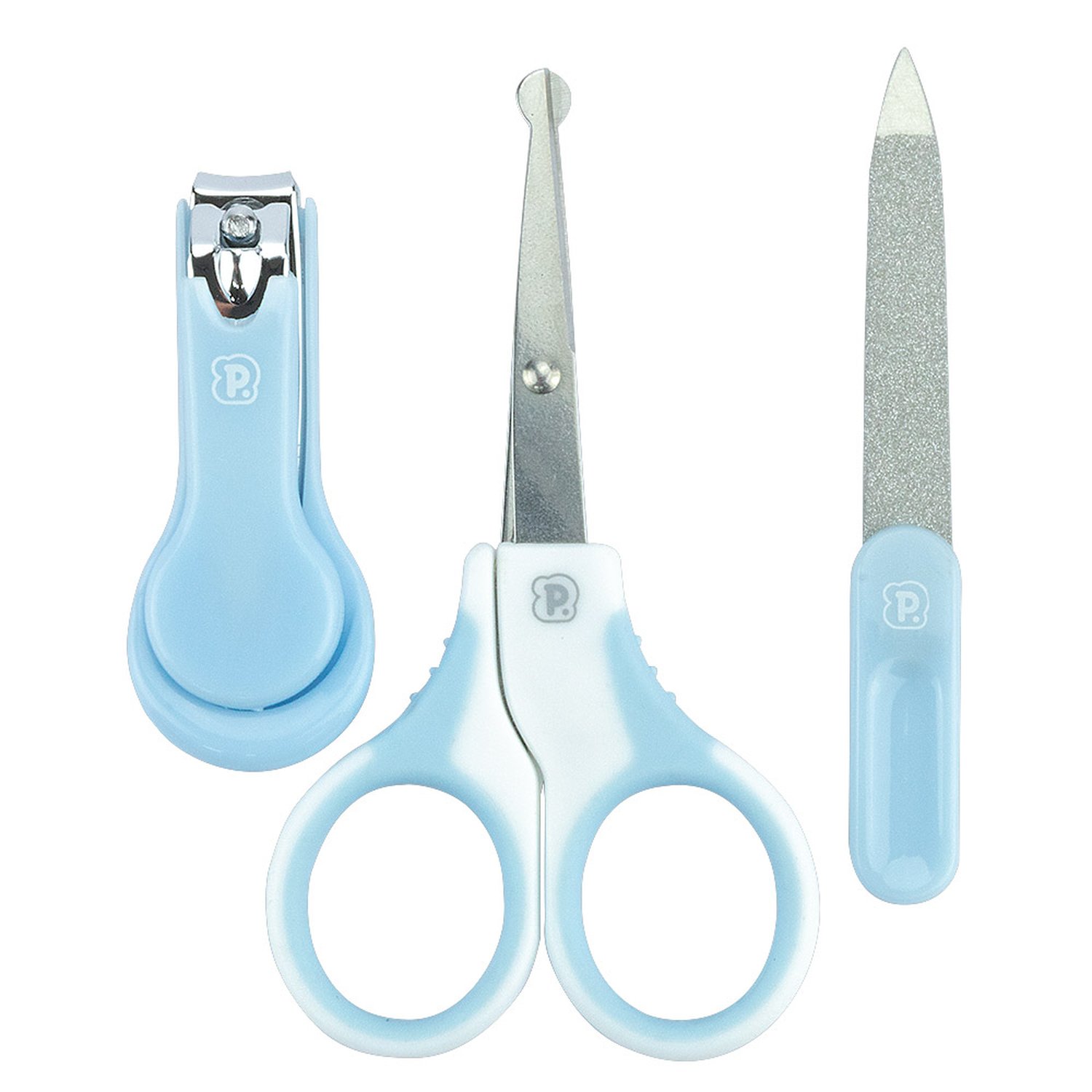 Kit Cuidados Com Bebê 3 Peças: Tesoura, Cortador E Lixa De Unha Masculino Pimpolho Caixa Com 12 Uni