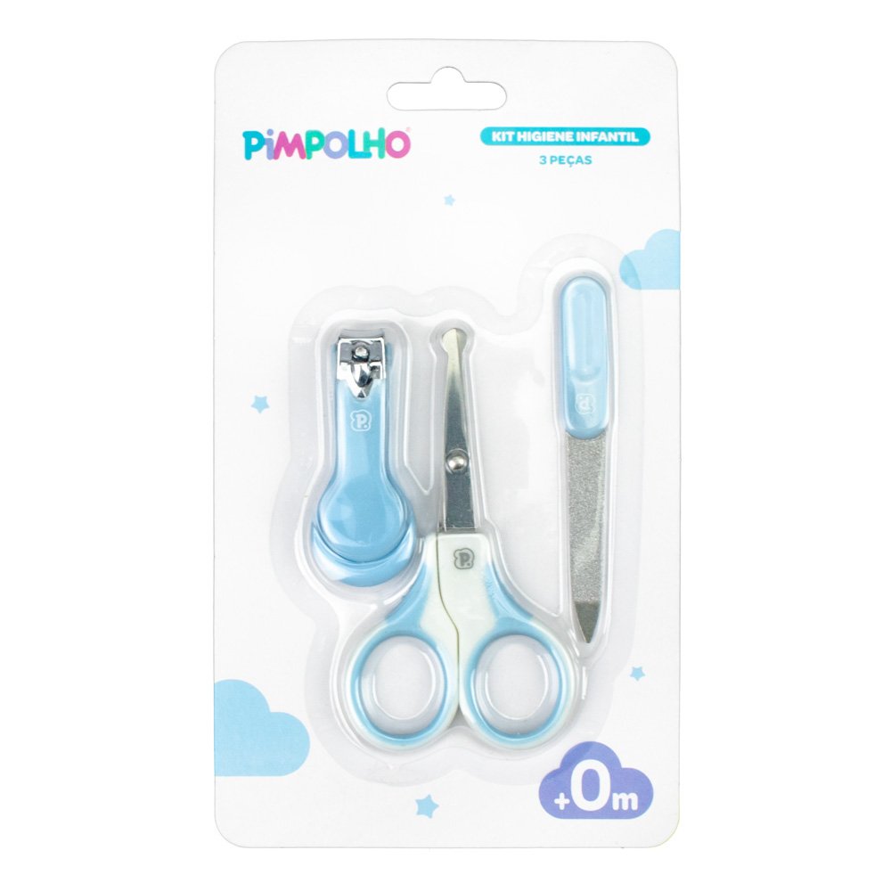 Kit Cuidados Com Bebê 3 Peças: Tesoura, Cortador E Lixa De Unha Masculino Pimpolho Caixa Com 12 Unidades