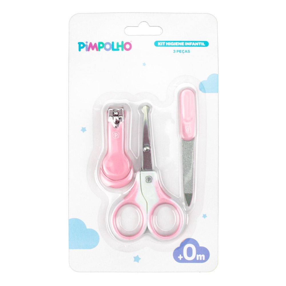 Kit Cuidados Com Bebê 3 Peças: Tesoura, Cortador E Lixa De Unha Feminino Pimpolho Caixa Com 12 Unidades
