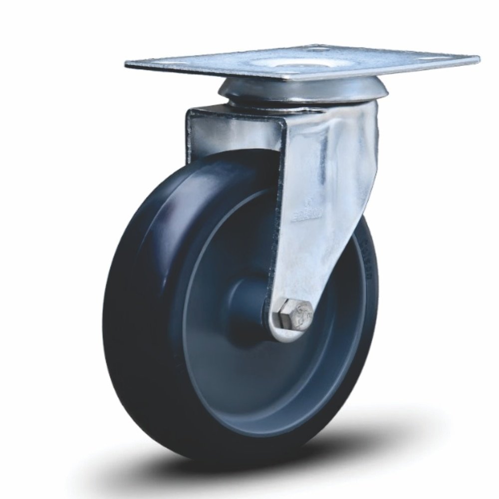 Rodízio Zincado Colson Base Giratória 100mm sem Freio Roda Borracha para Mercado 65kg