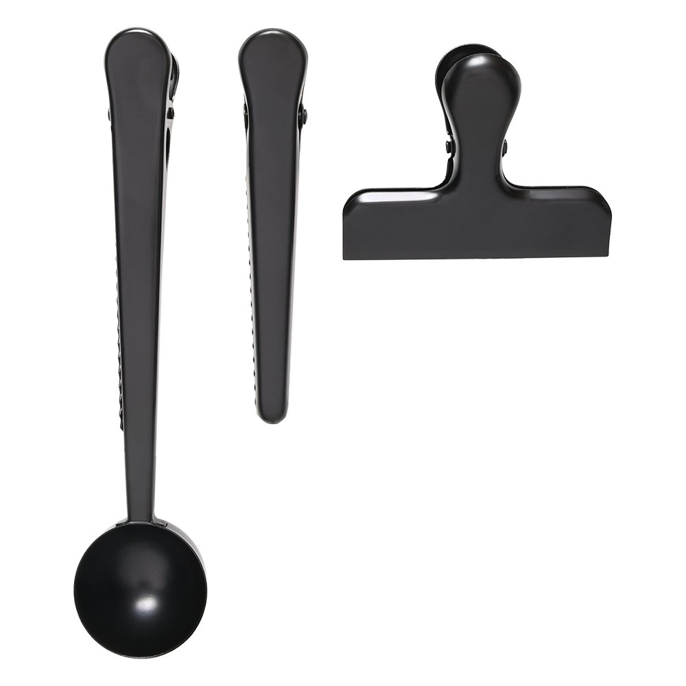 Conjunto de Prendedores de Embalagens de Inox Preto com 3 Peças Mimo Style