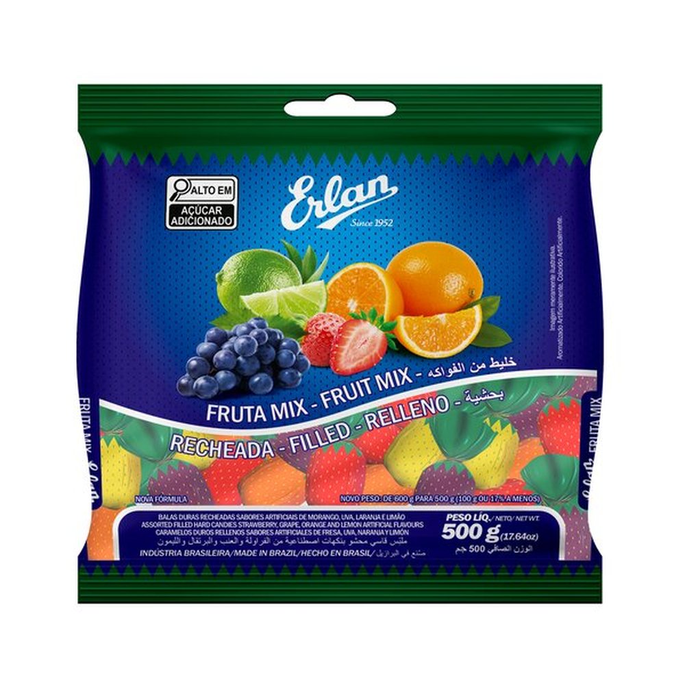 Bala Dura Recheada Fruta Mix Fardo com 32 Unidades de 500G