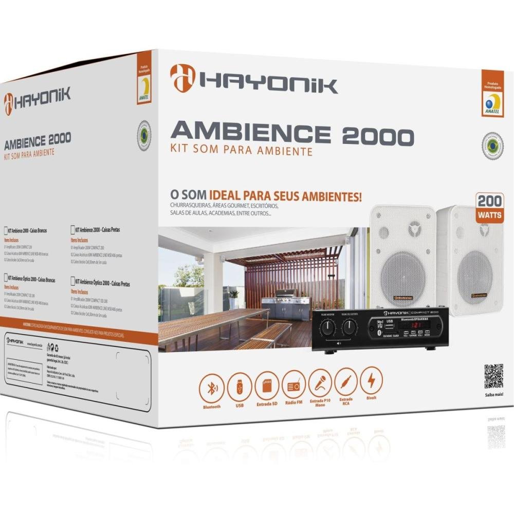 Kit Som Ambiente 200W Musical AMBIENCE 2000 V2 Branco HAYONIK Un.Venda: PC/1