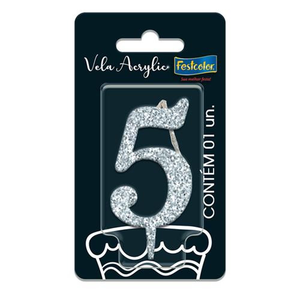 Vela Acrylic Glitter Prateada N 5