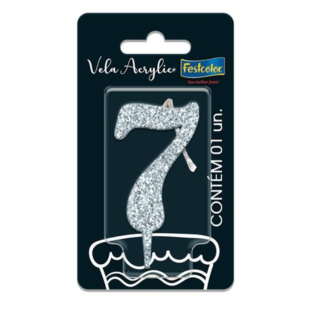 Vela Acrylic Glitter Prateada N 7