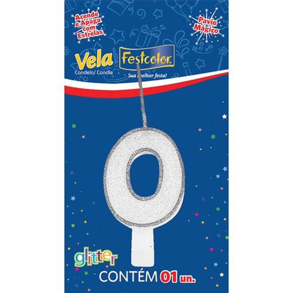 Vela Glitter Prata N 0