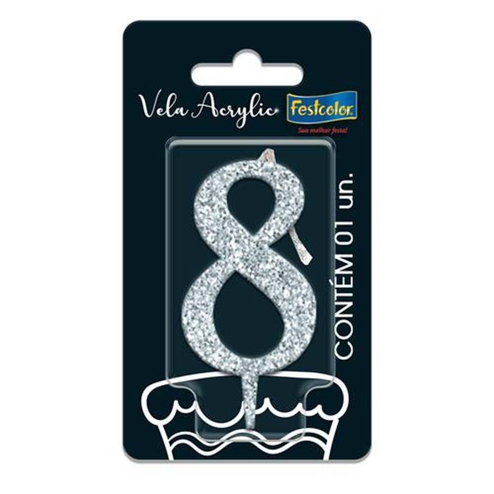 Vela Acrylic Glitter Prateada N 8