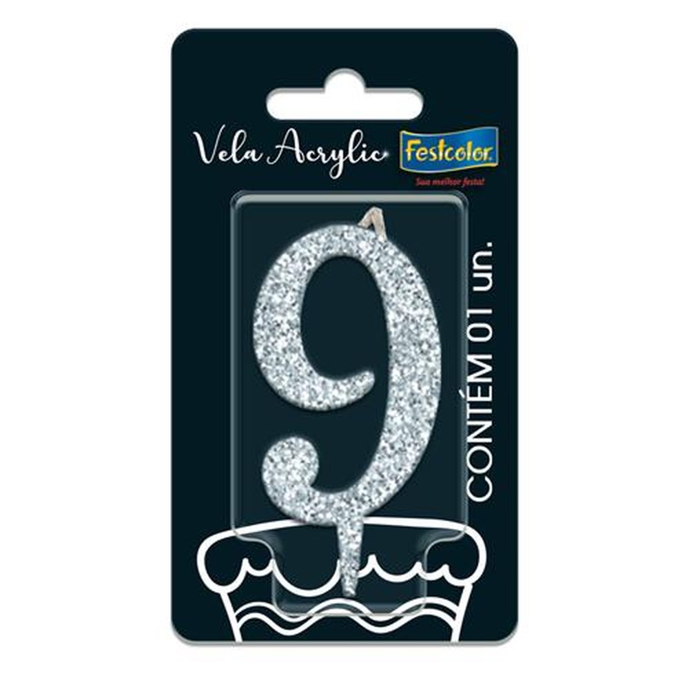 Vela Acrylic Glitter Prateada N 9