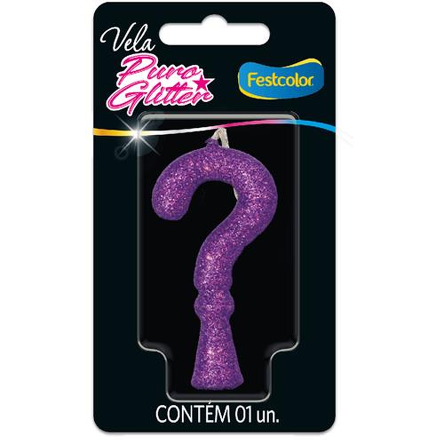 Vela Puro Glitter Roxa N ? - Embalagem com 1 unidade.