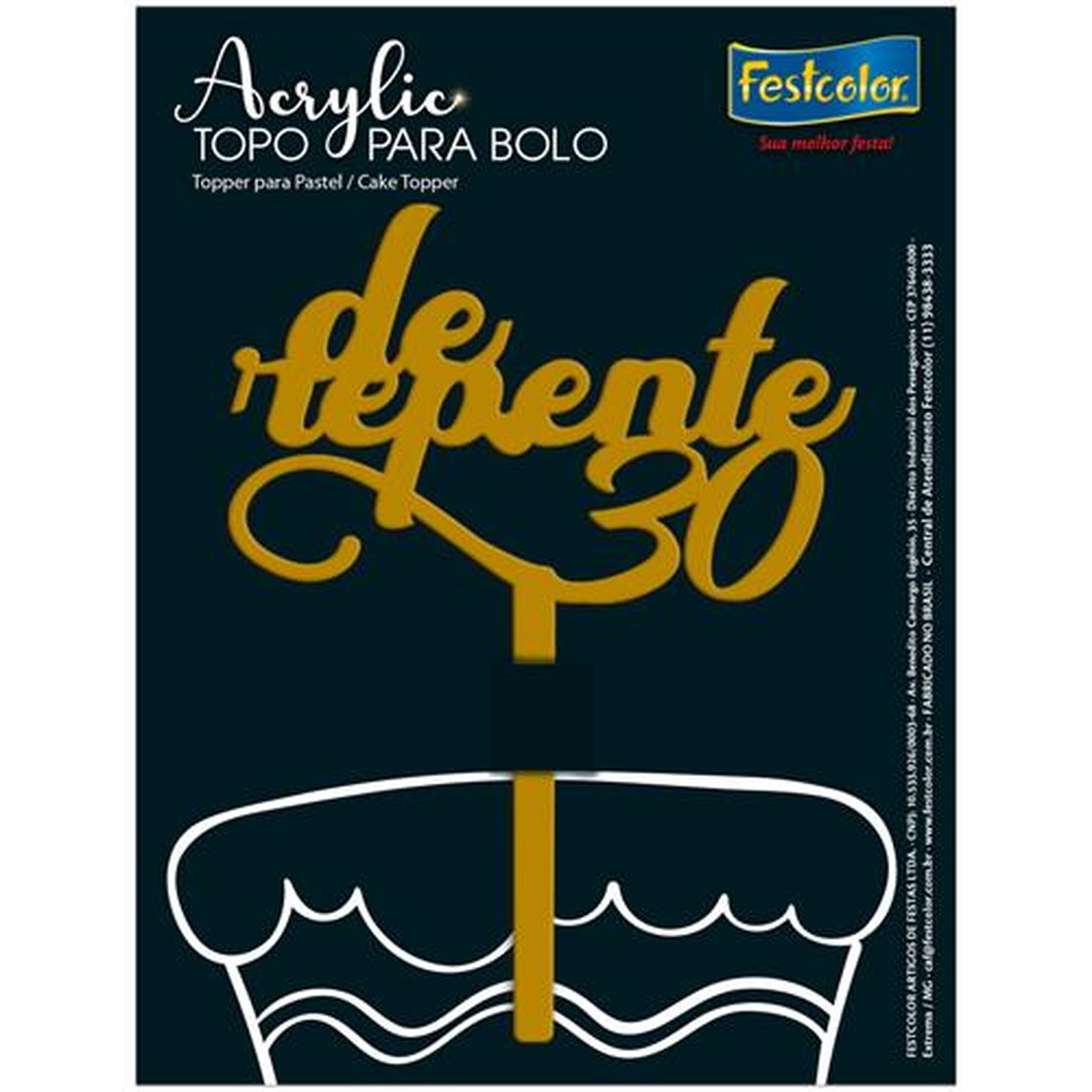 Topo Acrylic De Repente 30 Dourado Fosco