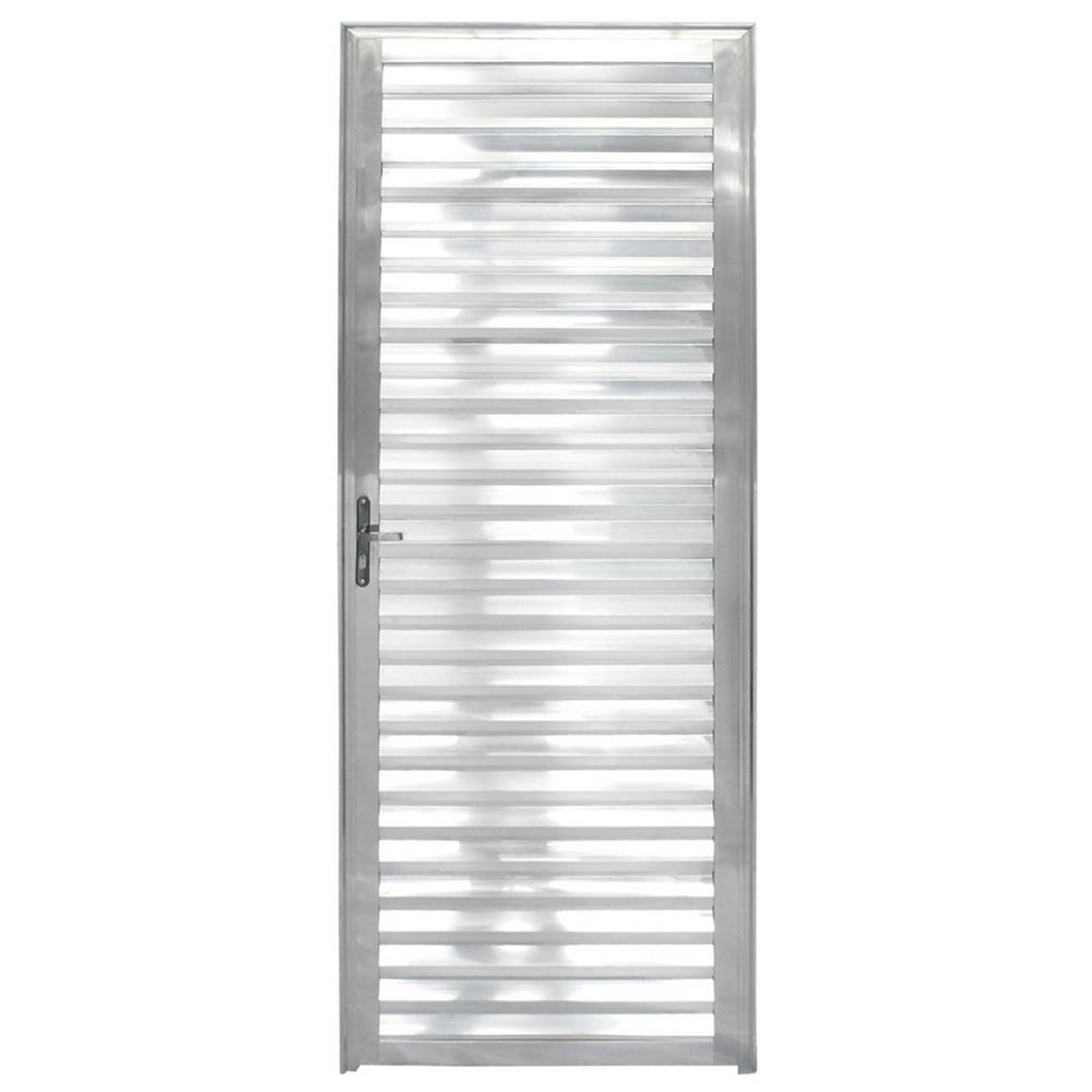 Porta De Giro Tipo Veneziana Em Aluminio Natural 70X210 Com Abertura Para A Direita