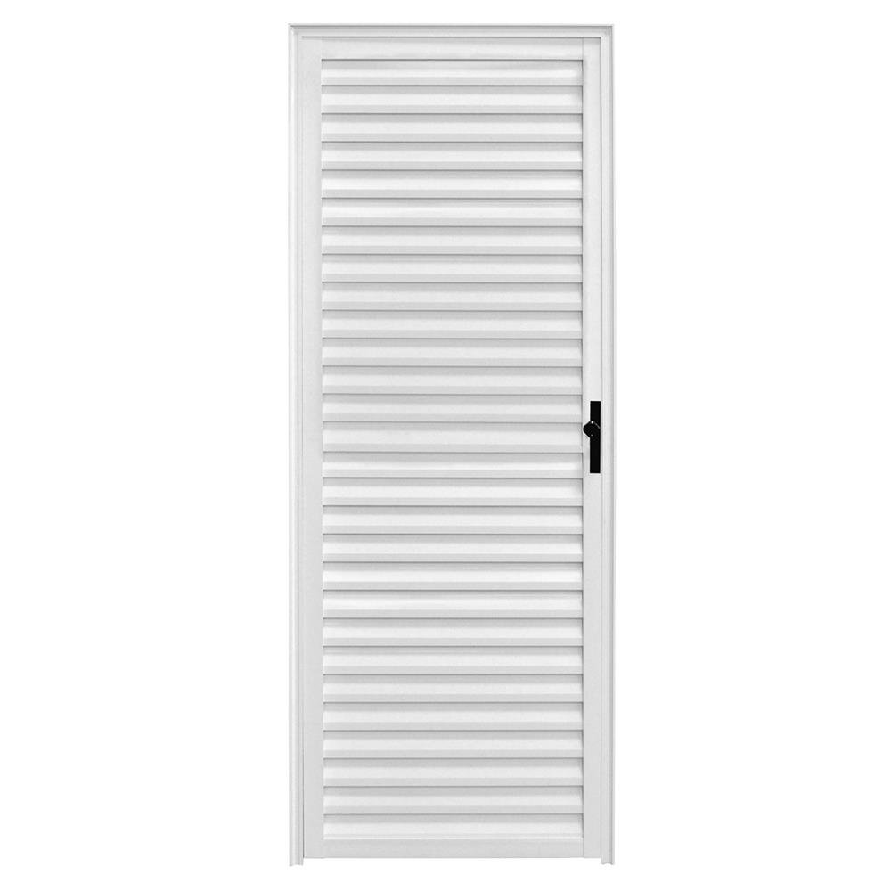 Porta De Giro Tipo Veneziana Em Aluminio Branco 70X210 Com Abertura Para A Direita