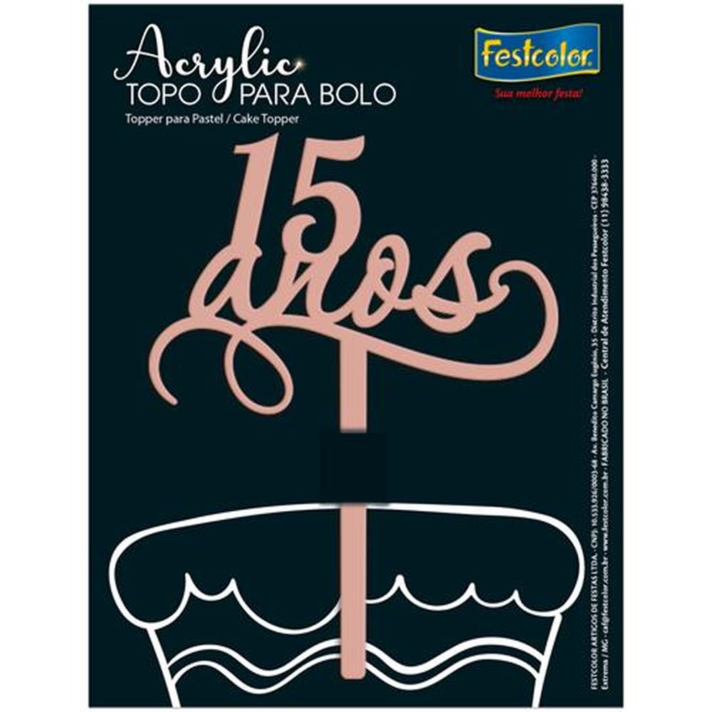 Topo Acrylic 15 Anos Rose Gold