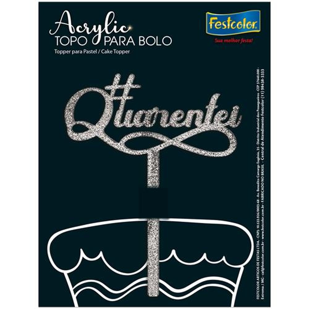 Topo Acrylic #Quarentei Glitter Prateado