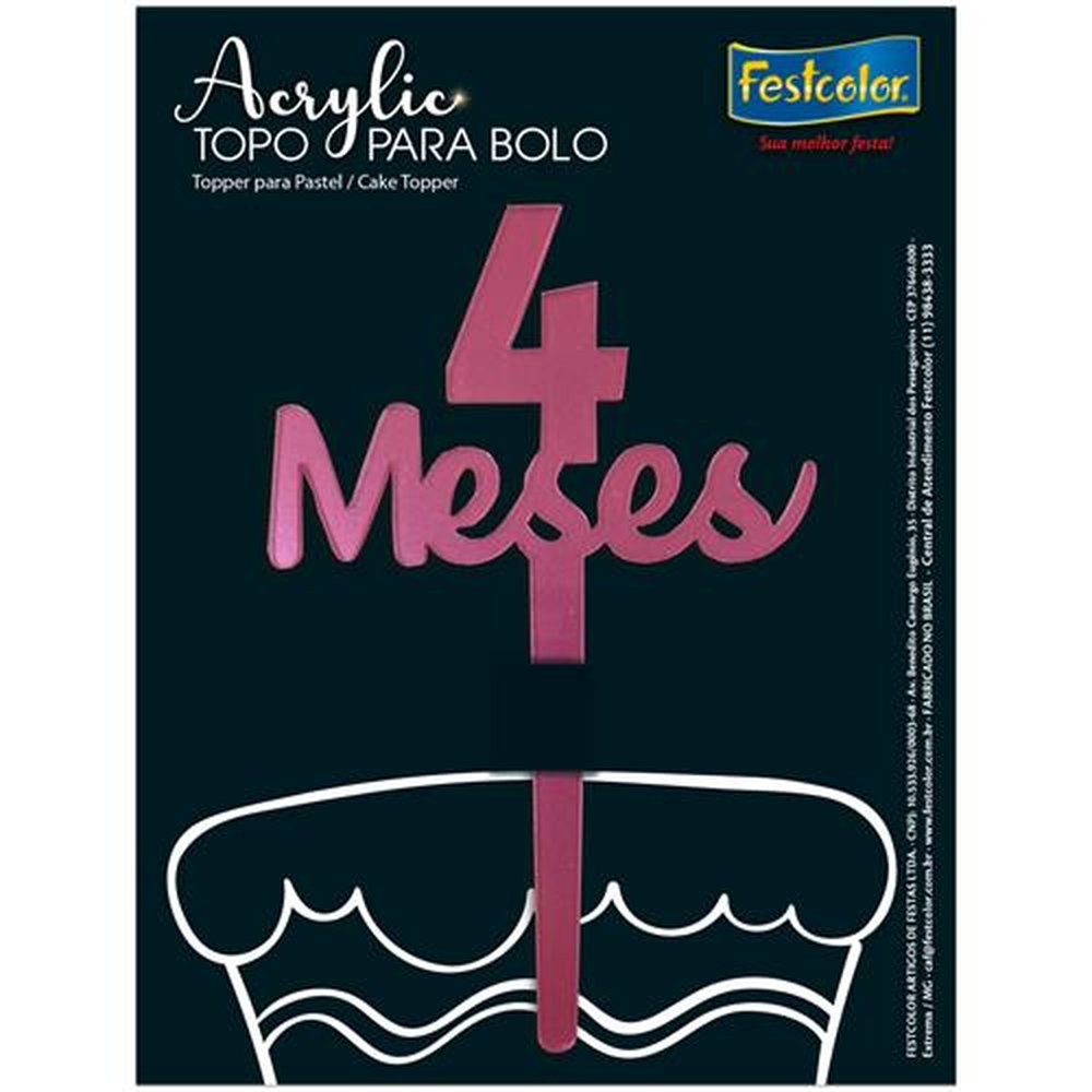 Topo Acrylic 4 Meses Rosa Fosco