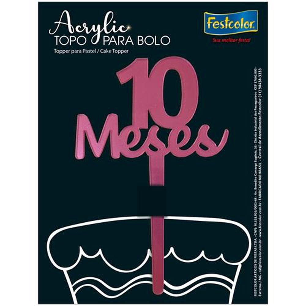 Topo Acrylic 10 Meses Rosa Fosco