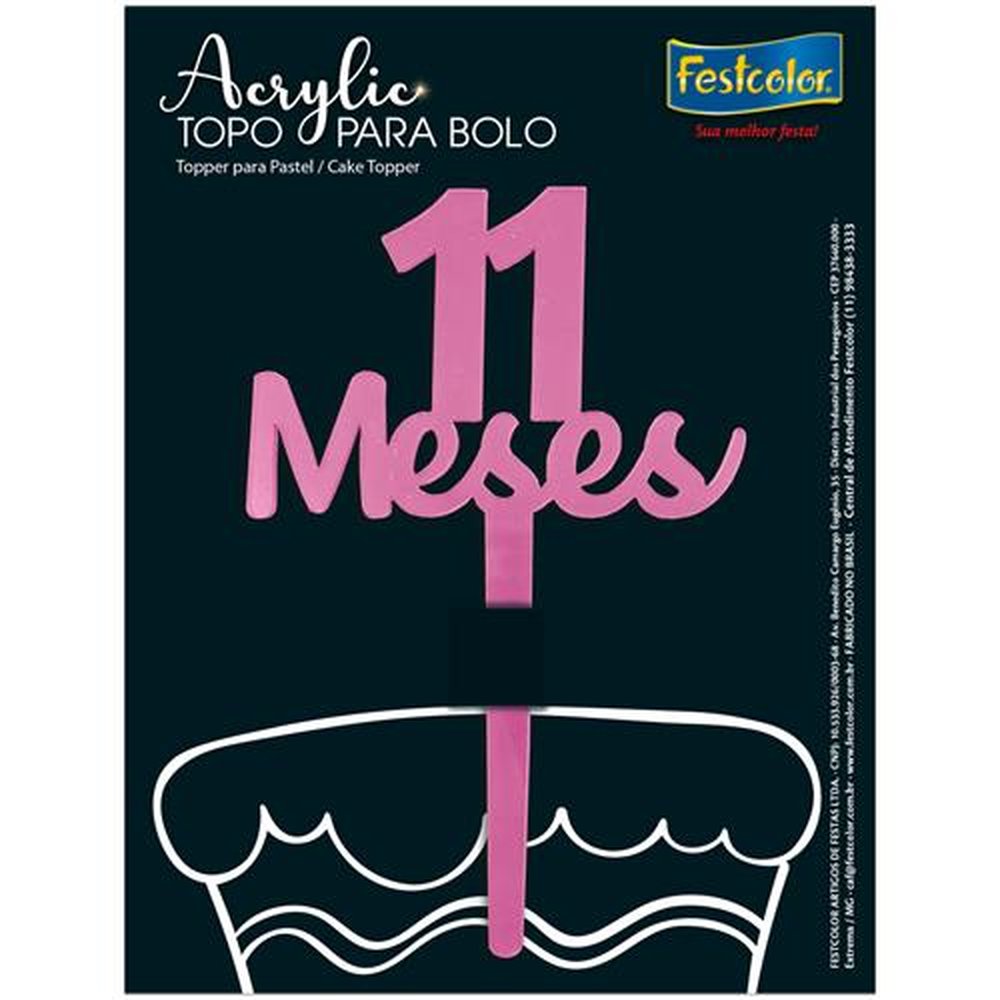 Topo Acrylic 11 Meses Rosa Fosco