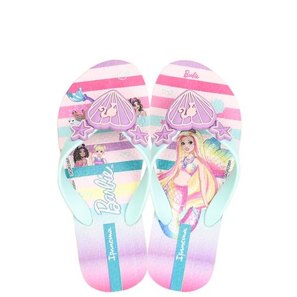 Chinelo Infantil Barbie 25729 Verde-Agua - Rosa - Grade com 12 pares