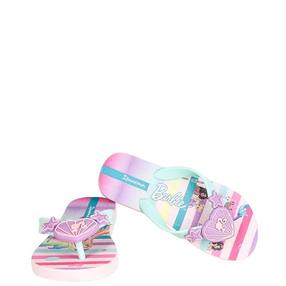 Chinelo Infantil Barbie 25729 Verde-Agua - Rosa - Grade com 12 pares