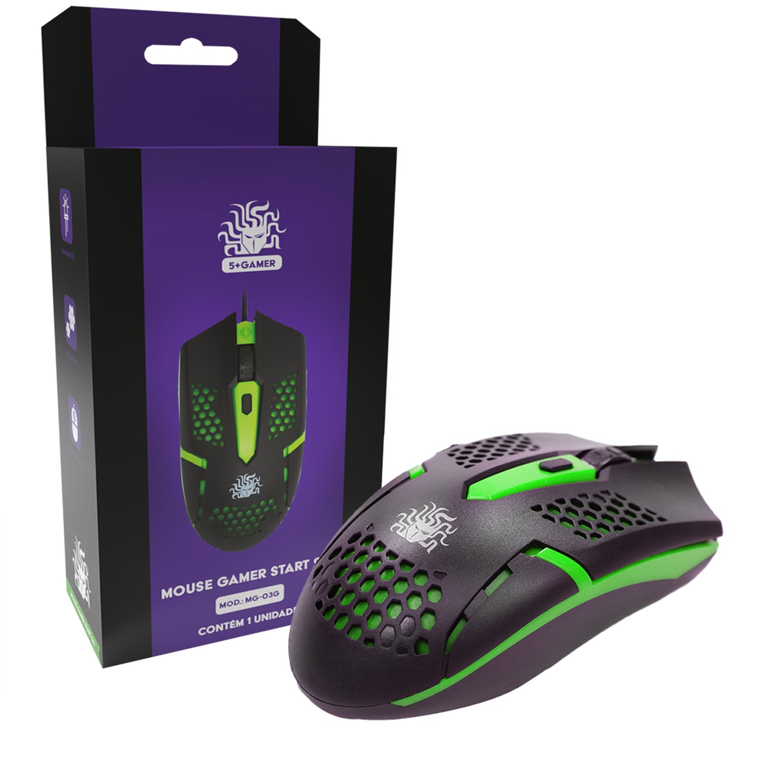 Mouse 5+ Gamer Start 2.0 - Preto e Verde