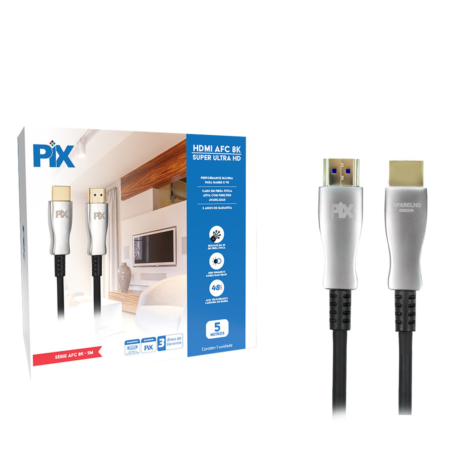 Cabo HDMI 2.1 - 8k HDR - 32AWG - 5m - Fibra Otica Ativa