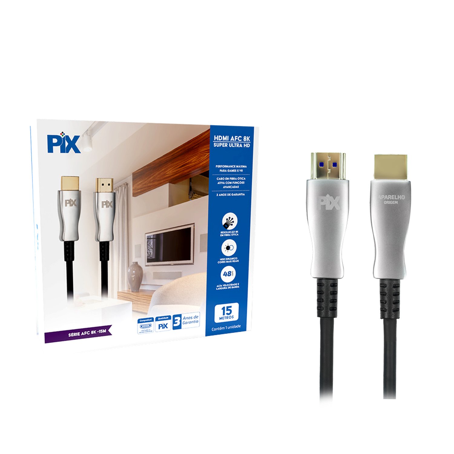 Cabo HDMI 2.1 - 8k HDR - 32AWG - 50m - Fibra Otica Ativa