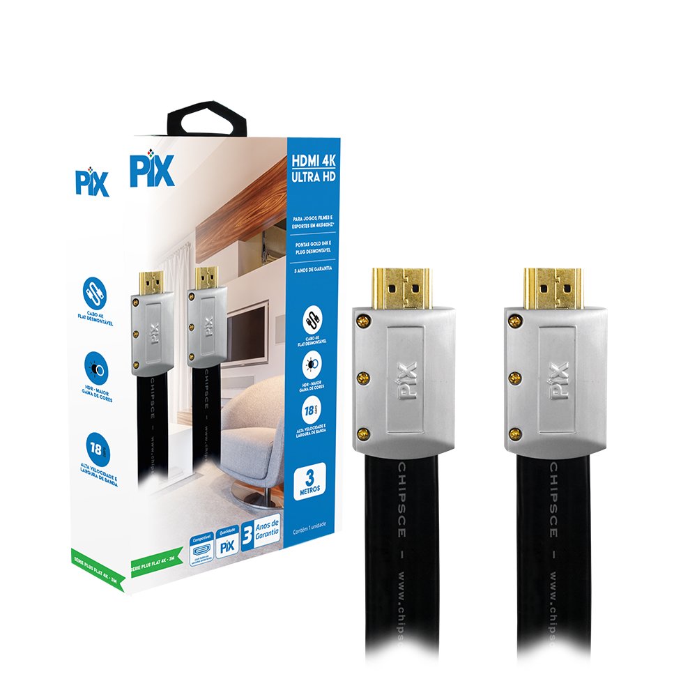 Cabo HDMI 2.0 - 4K HDR 19p - 30AWG - 3m - Flat Desmontável