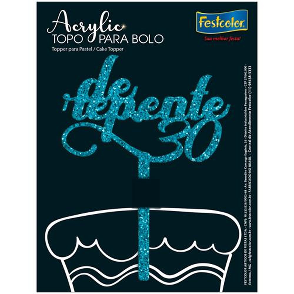 Topo Acrylic De Repente 30 Glitter Azul