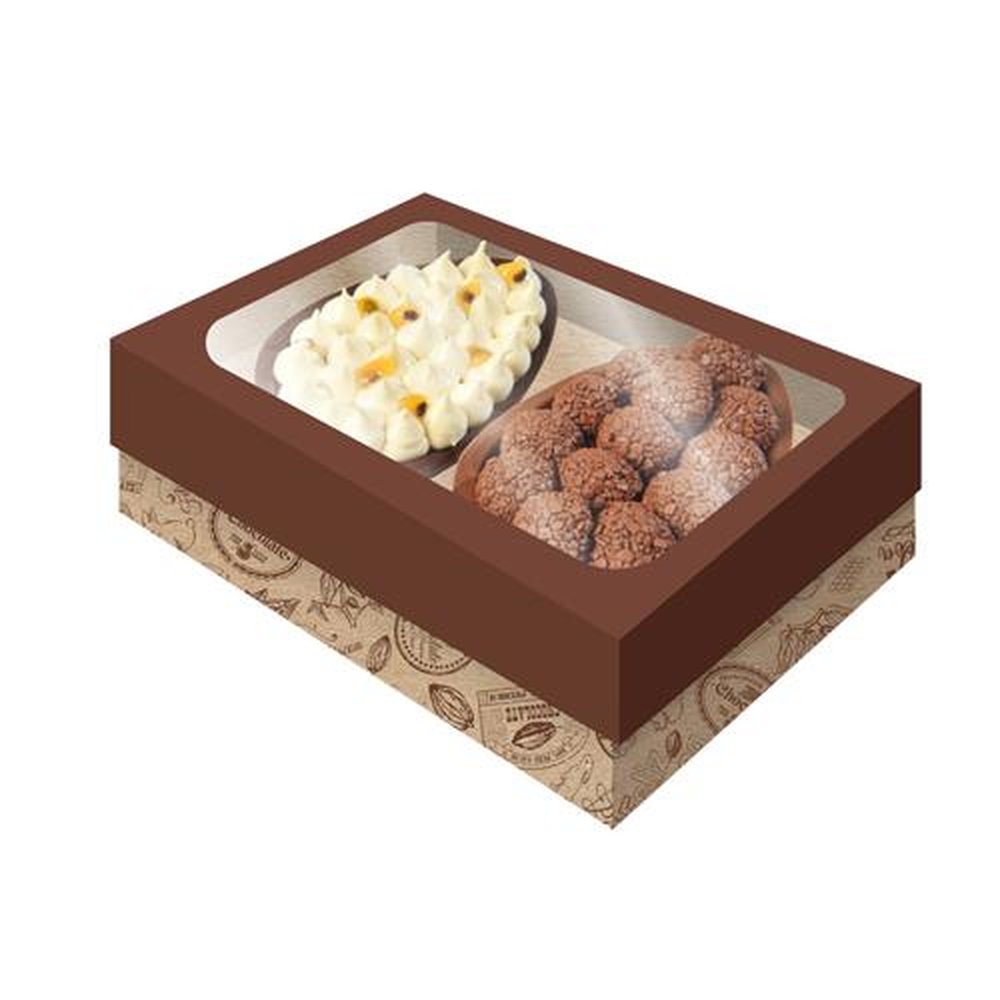 Caixa 2 Ovos Tampa Com Visor M Kraft Cacau Estampa