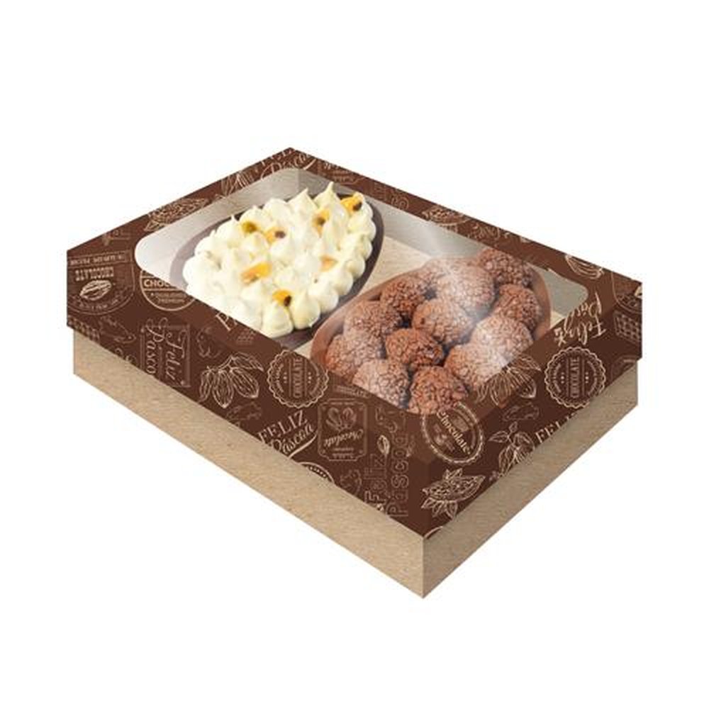 Caixa 2 Ovos Tampa Com Visor M Kraft Cacau