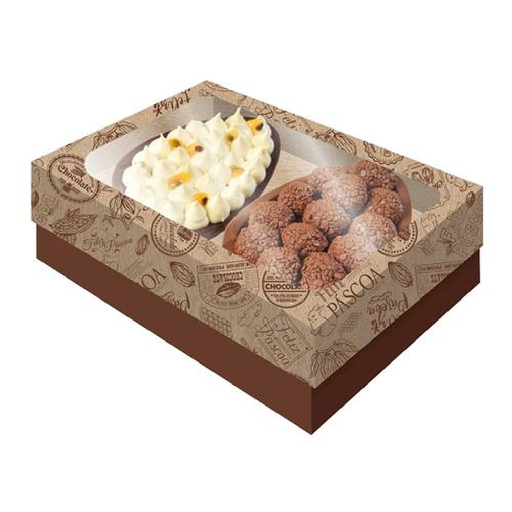 Caixa 2 Ovos Tampa Com Visor Pp Kraft Cacau Classica