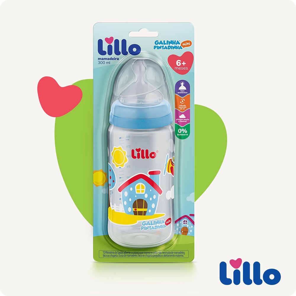 Mamadeira Lillo Galinha Pintatinha Silicone 300ml Neutra