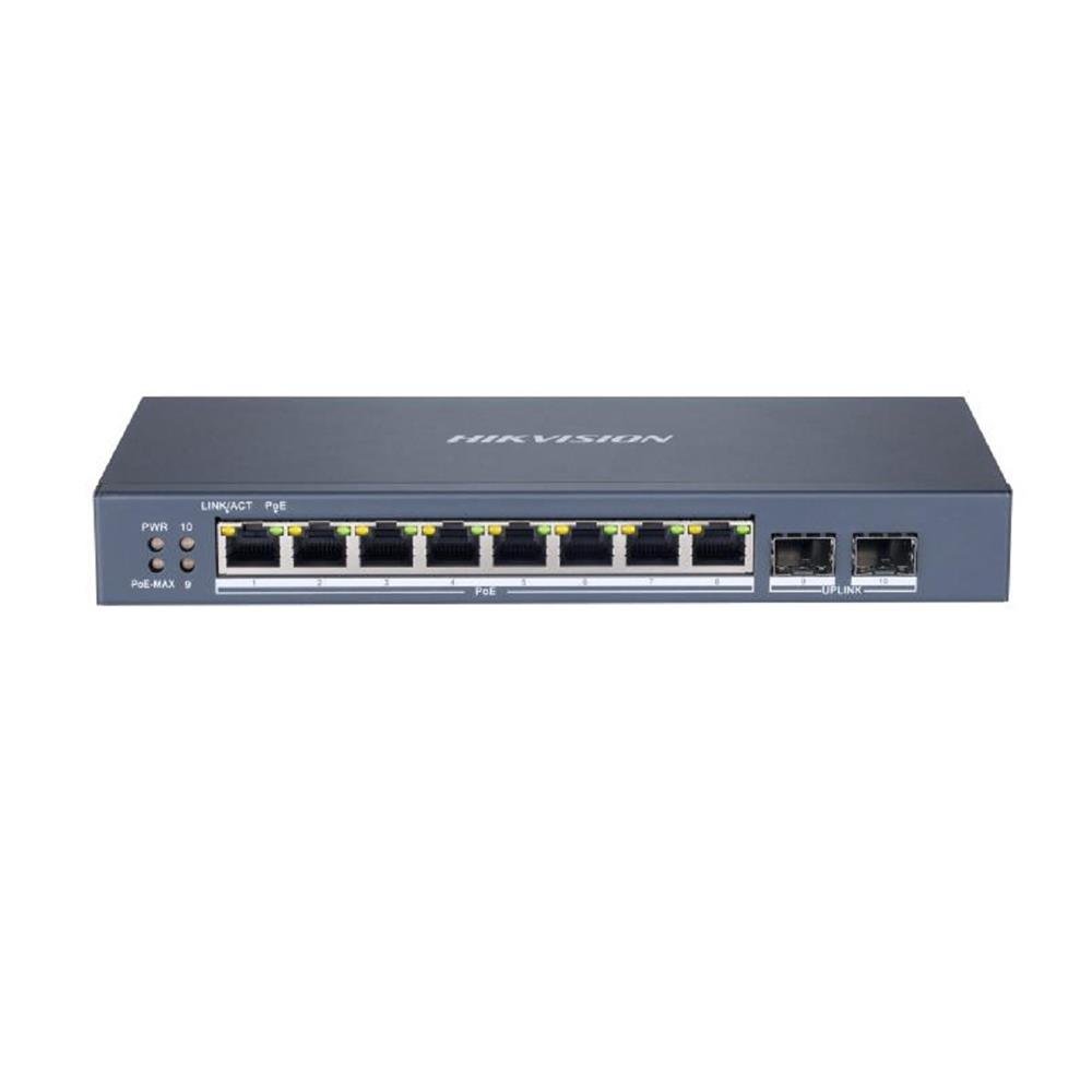 Switch Hikvision DS-3E1510P-SI, 8 Portas Gigabit POE, 2 Portas Uplink 802.3