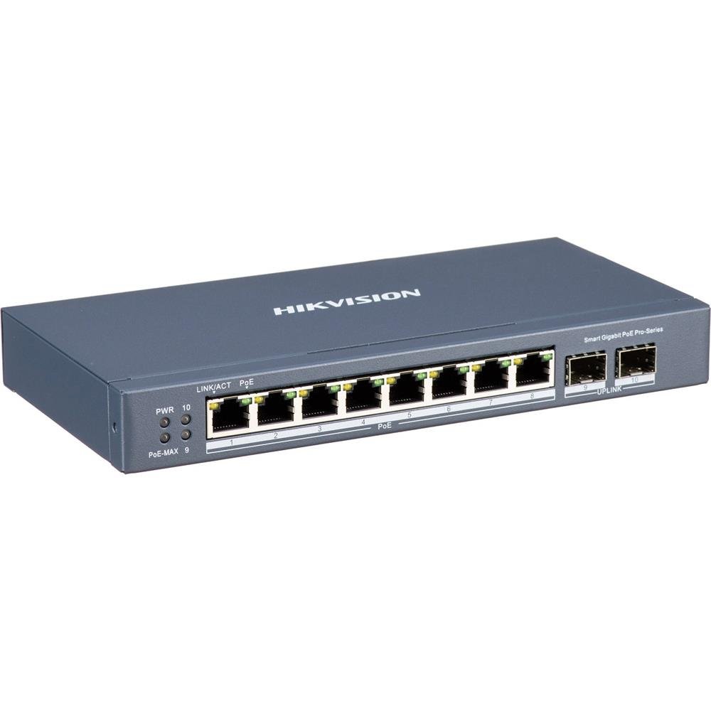 Switch Hikvision DS-3E1510P-SI, 8 Portas Gigabit POE, 2 Portas Uplink 802.3