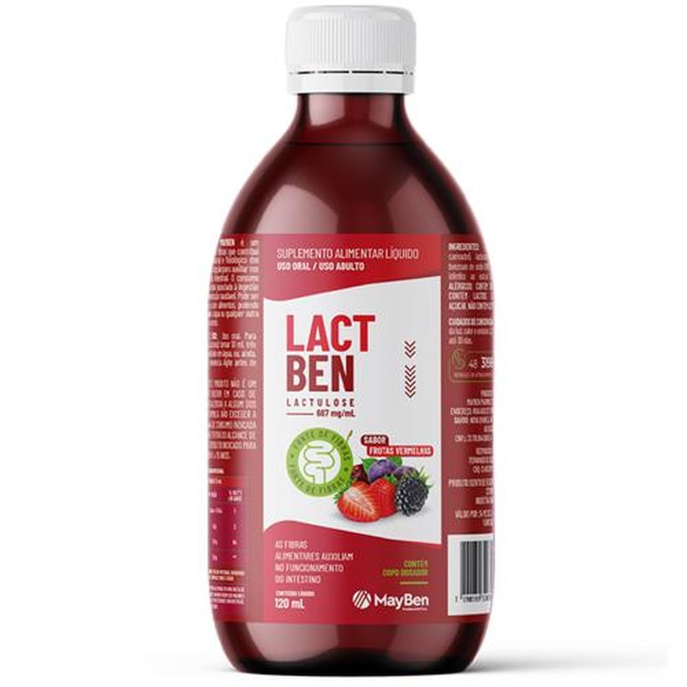 Lactben 667mg/ml com 120ml Sabor Frutas Vermelhas Lactulose Mayben