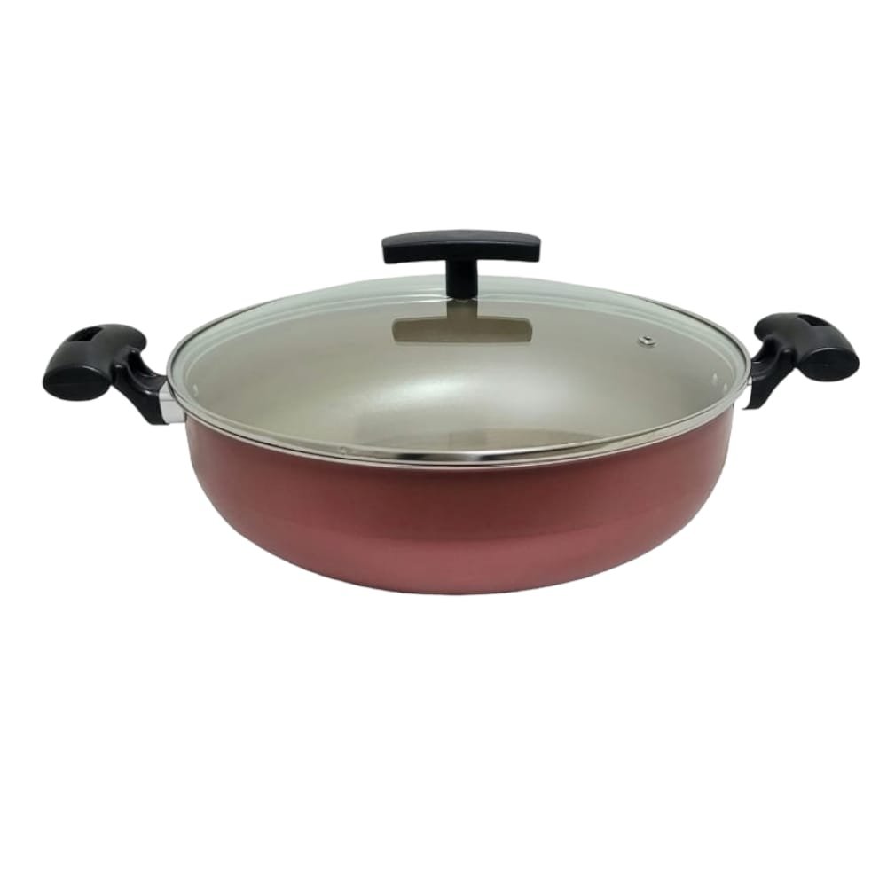 Caçarola Abaulada Nobre Antiaderente Cereja/Creme 28cm Tampa Vidro (4,5 L)