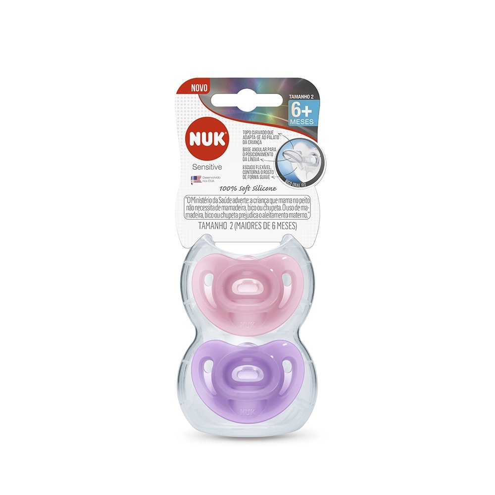 Kit 2 Chupetas Nuk Sensitive Rosa e Roxo Tamanho 2