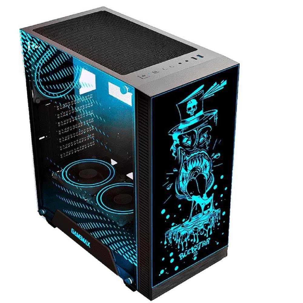 Gabinete Gamer Gamemax Rockstar 2, Argb, Mid Tower, Vidro Temperado, Sem Fonte, Com 1 Fan, Preto