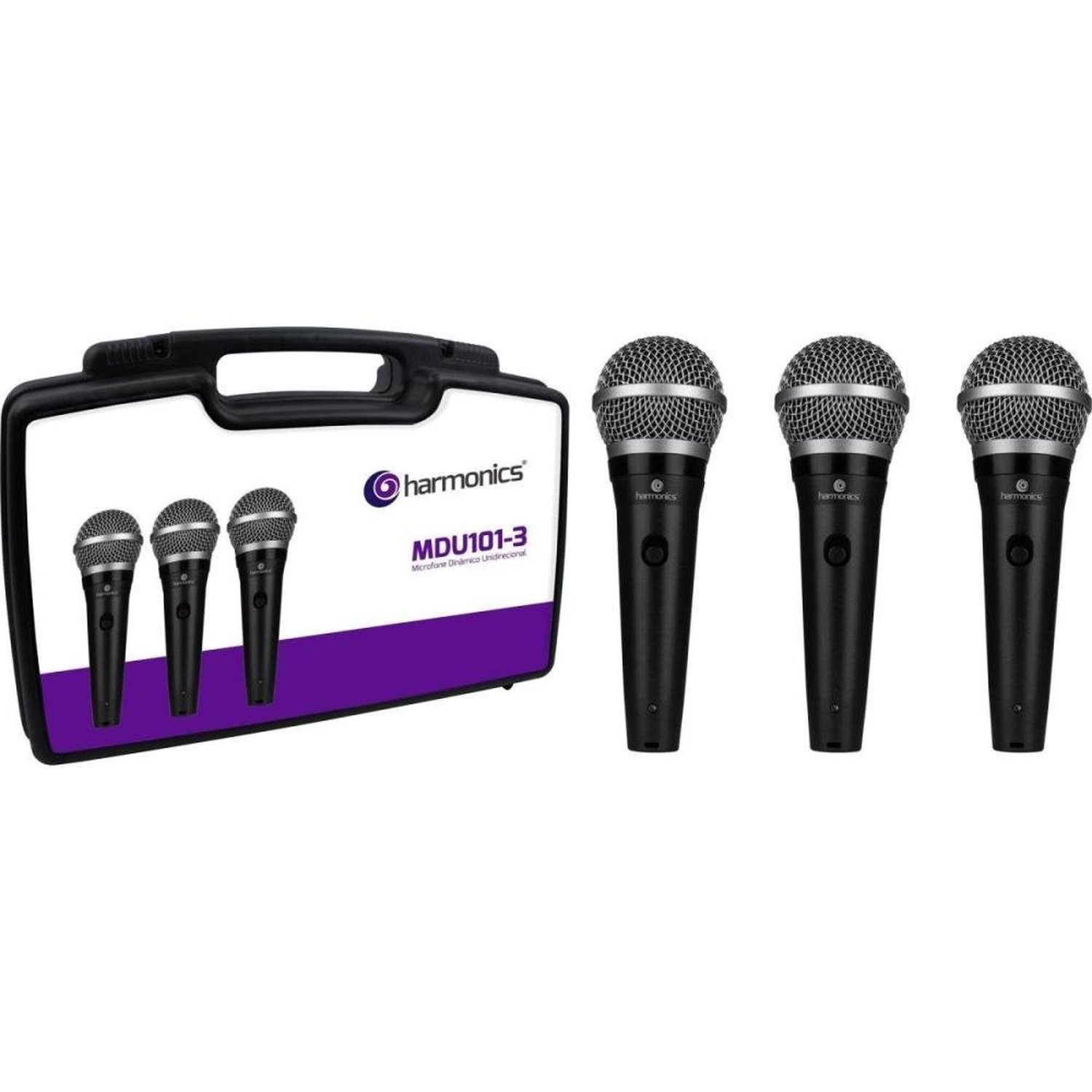 Kit De Microfone Harmonics Mdu101 Com 3 Microfones Dinâmico Cardióide Un.Venda: Pc/1