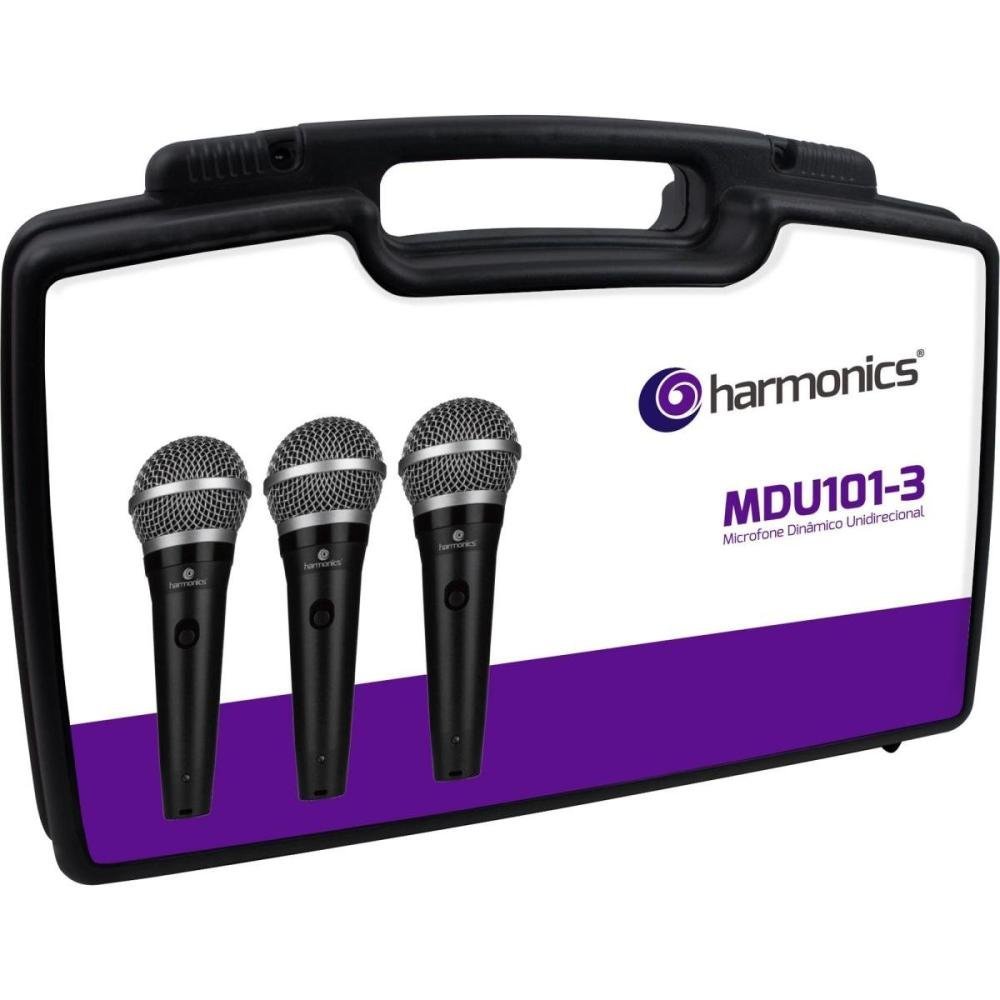 Kit De Microfone Harmonics MDU101 Com 3 Microfones Dinamico Cardioide