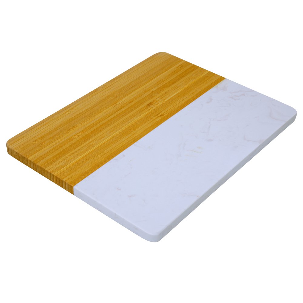 Tábua Retangular Bambu e Mármore 31x24cm Mimo Style