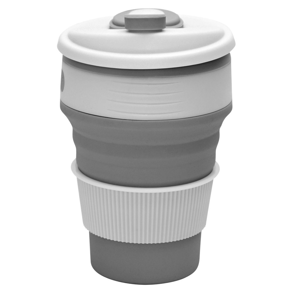 Copo Retrátil Com Tampa na Cor Cinza de Silicone 370ml Mimo Style