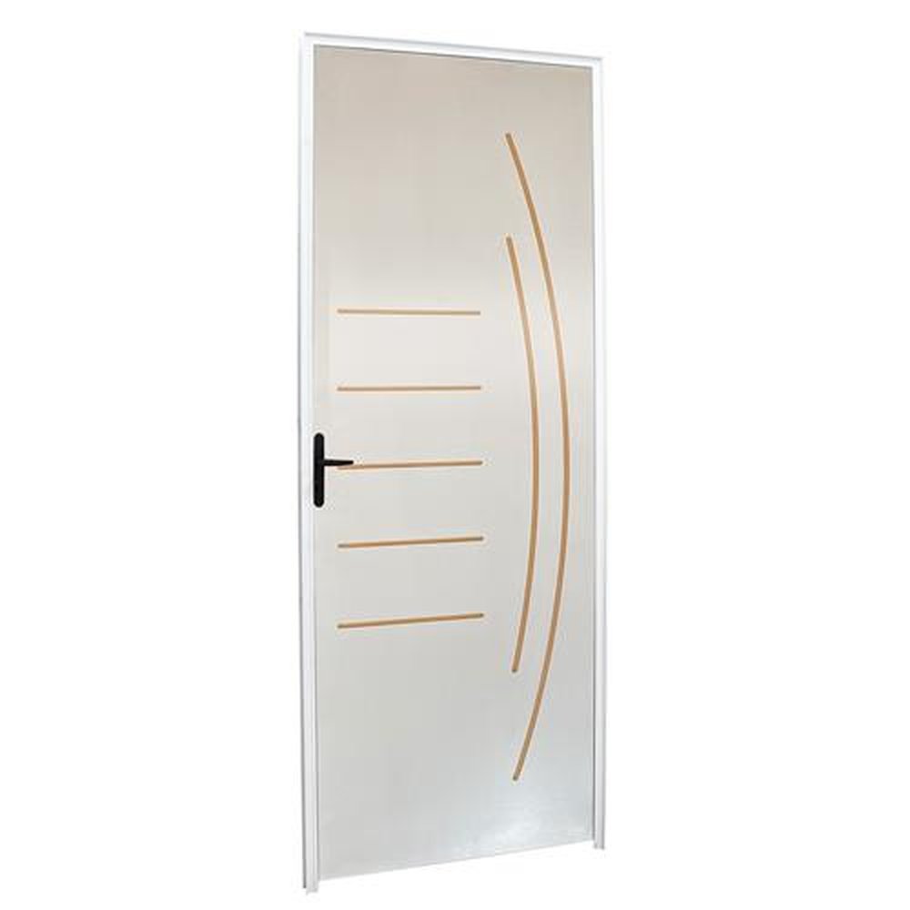 Porta Prensada Modelo CLM Branca 70X210 Desenhada 06 com Batente Aluminio Branco Esquerda