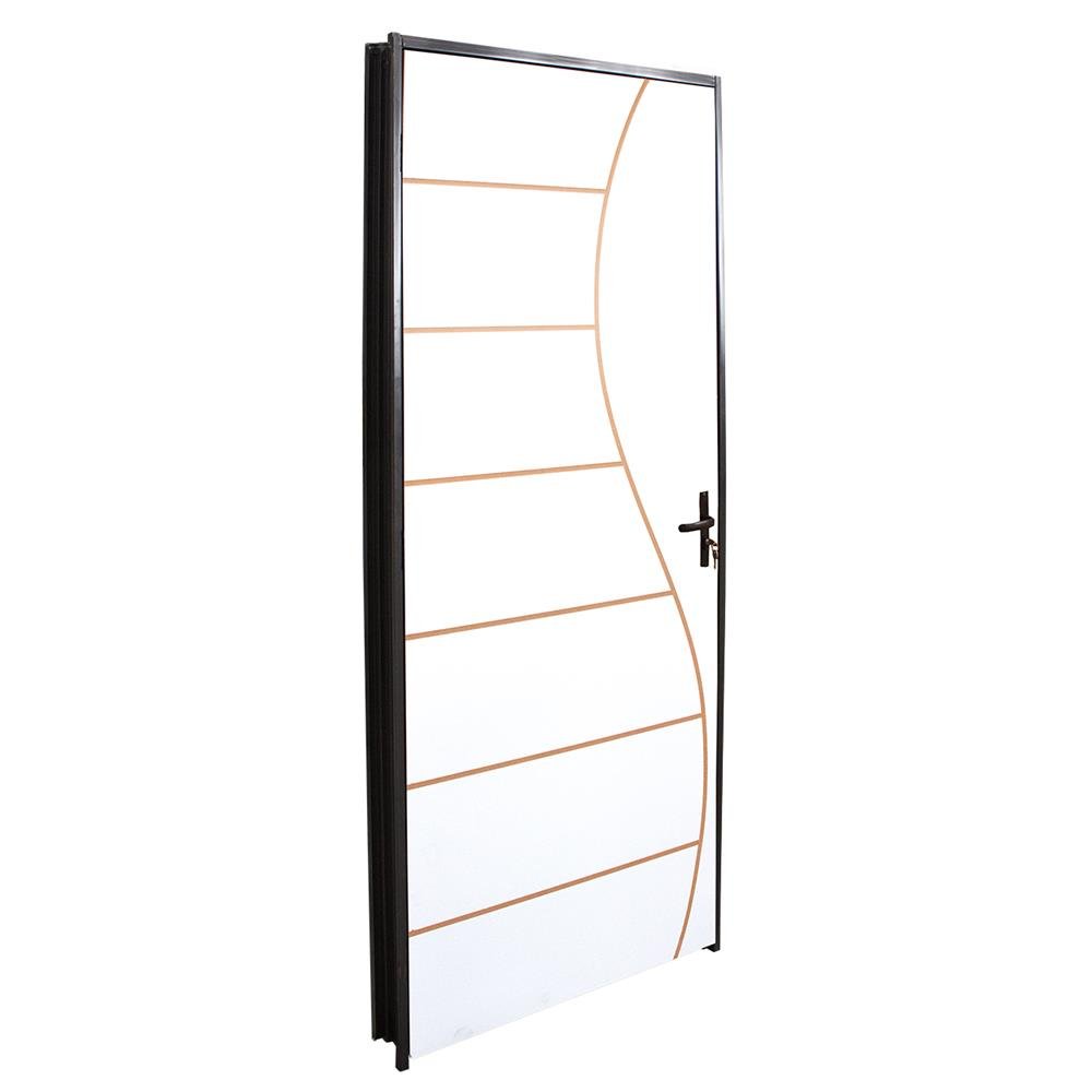 Porta Prensada Modelo CLM Branca 70X210 Desenhada 02 com Batente Aço(120) Abertura Direita
