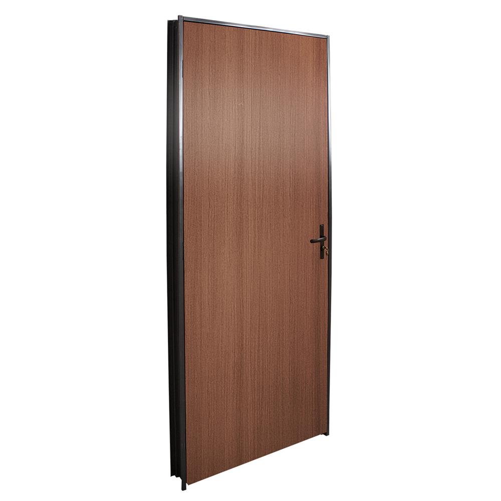 Porta Prensada Modelo CLM Mogno 70X210 com Batente Aço (120) Abertura Direita