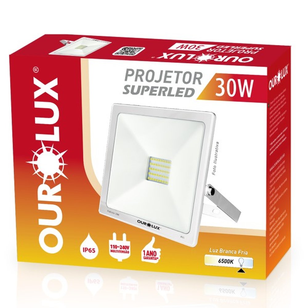 Projetor/Superled Led Slim 30W Biv Branco 6500K